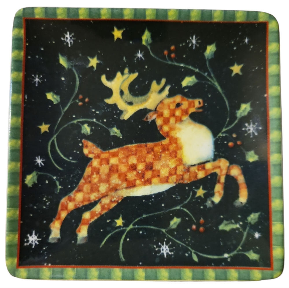 1 Vtg MWW Market PRIMITIVE CHRISTMAS Mini Plate Susan Winget Reindeer Stars